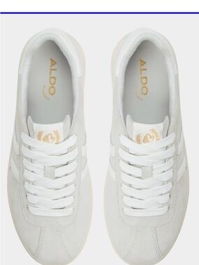 ALDO Men’s White Suede Lace-Up Sneakers with Gold Logo